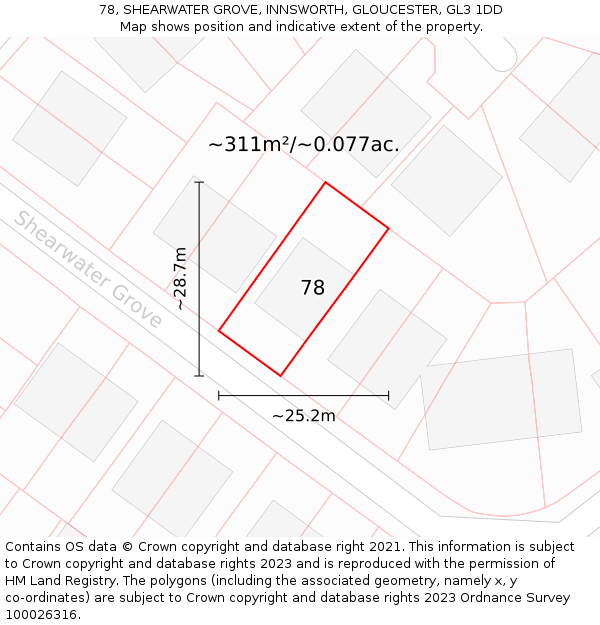 78, SHEARWATER GROVE, INNSWORTH, GLOUCESTER, GL3 1DD: Plot and title map