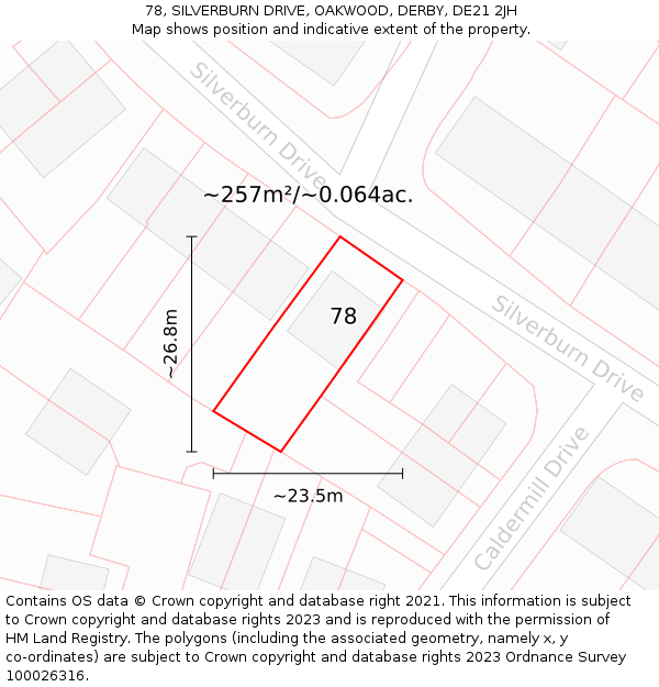 78, SILVERBURN DRIVE, OAKWOOD, DERBY, DE21 2JH: Plot and title map