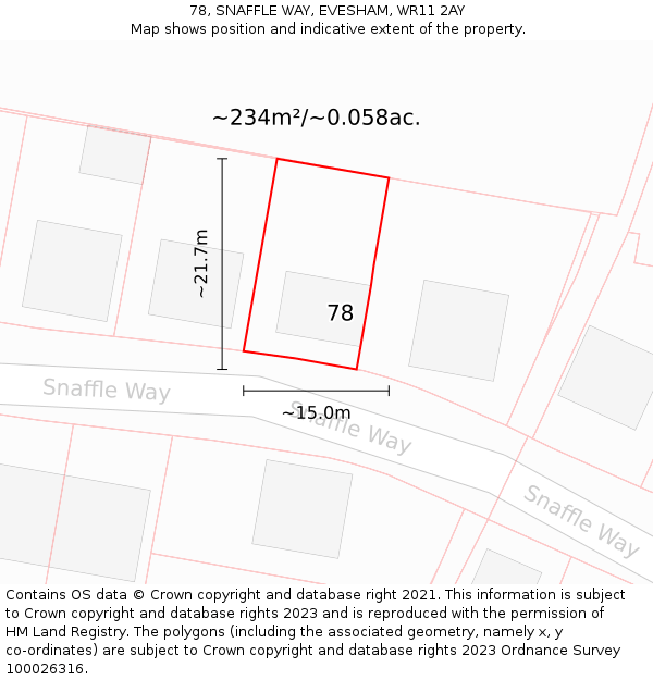 78, SNAFFLE WAY, EVESHAM, WR11 2AY: Plot and title map