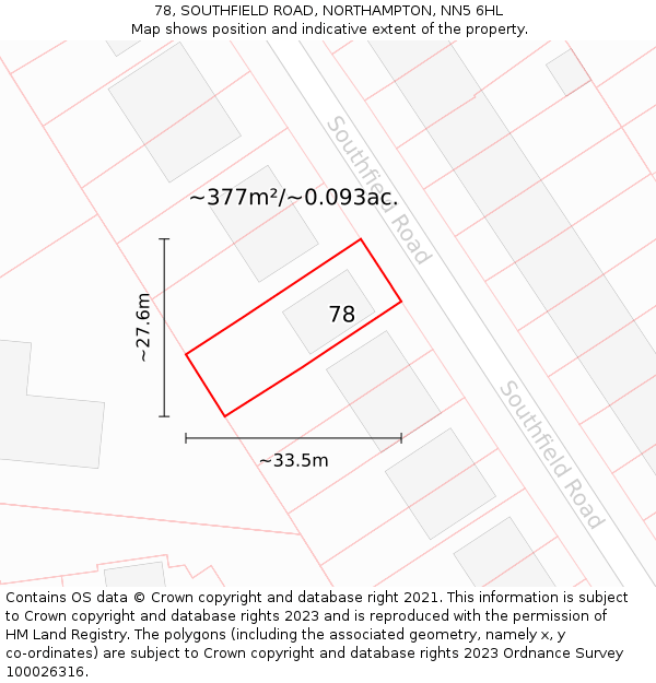 78, SOUTHFIELD ROAD, NORTHAMPTON, NN5 6HL: Plot and title map