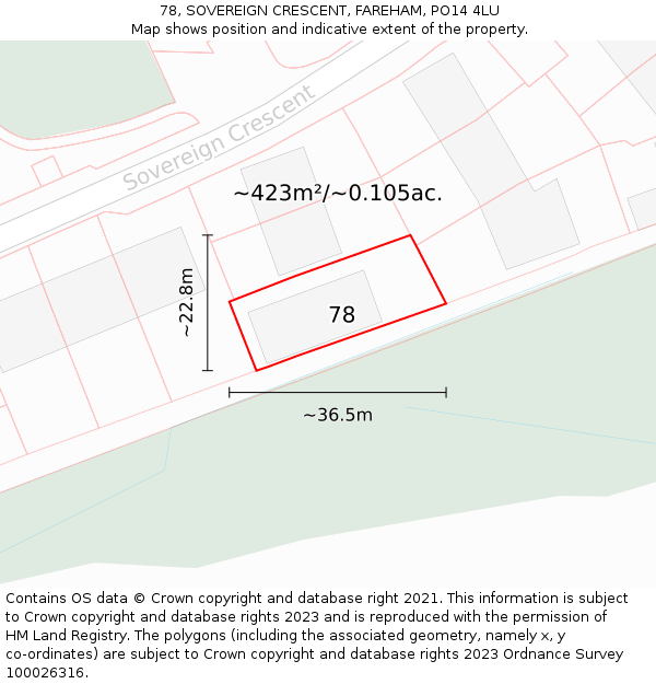 78, SOVEREIGN CRESCENT, FAREHAM, PO14 4LU: Plot and title map