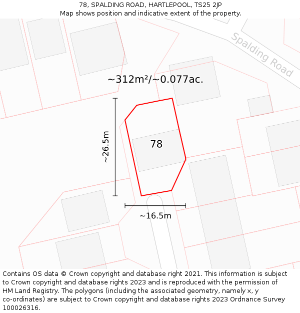 78, SPALDING ROAD, HARTLEPOOL, TS25 2JP: Plot and title map