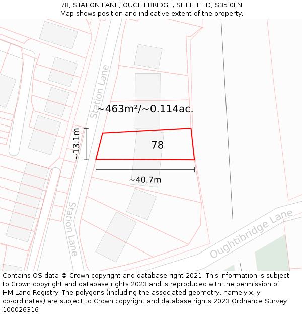 78, STATION LANE, OUGHTIBRIDGE, SHEFFIELD, S35 0FN: Plot and title map