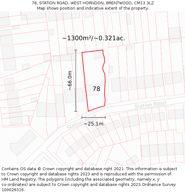 78, STATION ROAD, WEST HORNDON, BRENTWOOD, CM13 3LZ: Plot and title map
