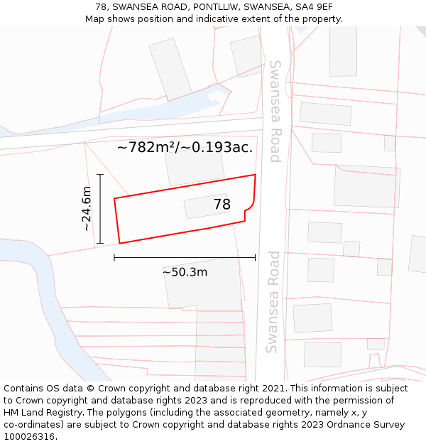 78, SWANSEA ROAD, PONTLLIW, SWANSEA, SA4 9EF: Plot and title map