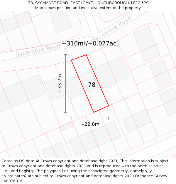 78, SYCAMORE ROAD, EAST LEAKE, LOUGHBOROUGH, LE12 6PS: Plot and title map