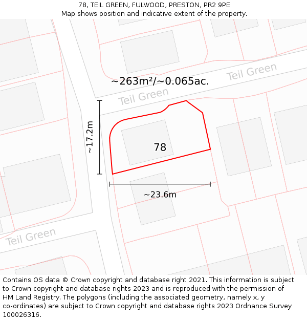 78, TEIL GREEN, FULWOOD, PRESTON, PR2 9PE: Plot and title map