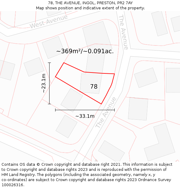 78, THE AVENUE, INGOL, PRESTON, PR2 7AY: Plot and title map