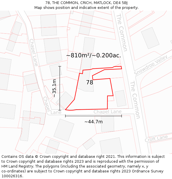 78, THE COMMON, CRICH, MATLOCK, DE4 5BJ: Plot and title map