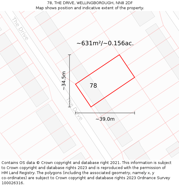 78, THE DRIVE, WELLINGBOROUGH, NN8 2DF: Plot and title map