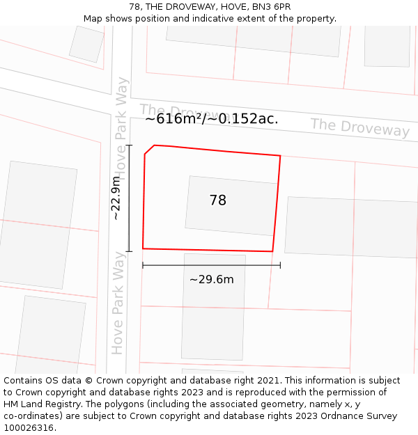 78, THE DROVEWAY, HOVE, BN3 6PR: Plot and title map