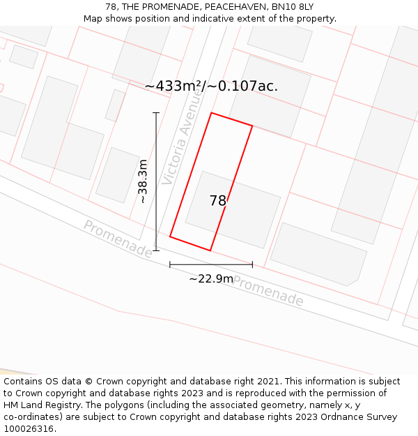 78, THE PROMENADE, PEACEHAVEN, BN10 8LY: Plot and title map