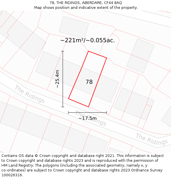 78, THE RIDINGS, ABERDARE, CF44 8AQ: Plot and title map