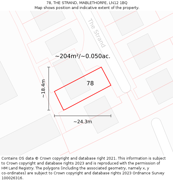 78, THE STRAND, MABLETHORPE, LN12 1BQ: Plot and title map