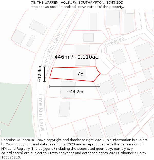 78, THE WARREN, HOLBURY, SOUTHAMPTON, SO45 2QD: Plot and title map