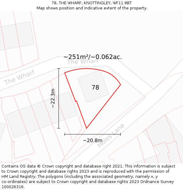 78, THE WHARF, KNOTTINGLEY, WF11 8BT: Plot and title map