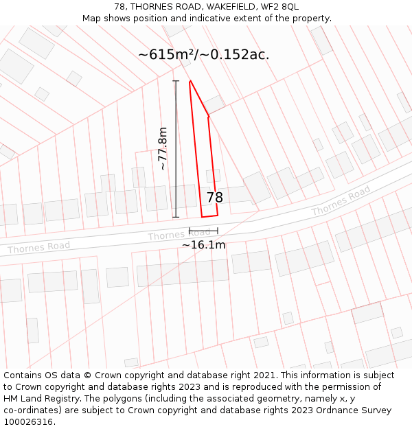 78, THORNES ROAD, WAKEFIELD, WF2 8QL: Plot and title map