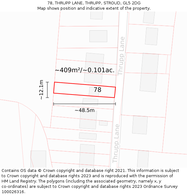 78, THRUPP LANE, THRUPP, STROUD, GL5 2DG: Plot and title map