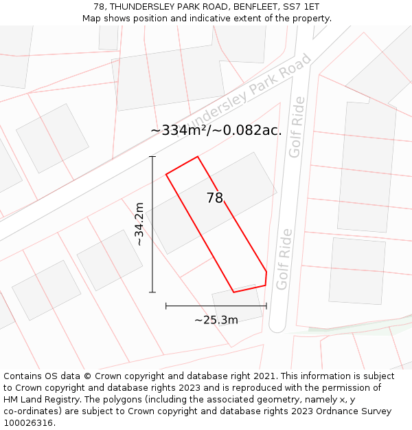 78, THUNDERSLEY PARK ROAD, BENFLEET, SS7 1ET: Plot and title map