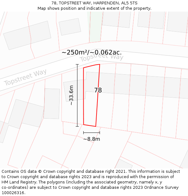 78, TOPSTREET WAY, HARPENDEN, AL5 5TS: Plot and title map