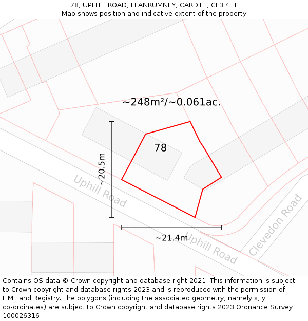 78, UPHILL ROAD, LLANRUMNEY, CARDIFF, CF3 4HE: Plot and title map