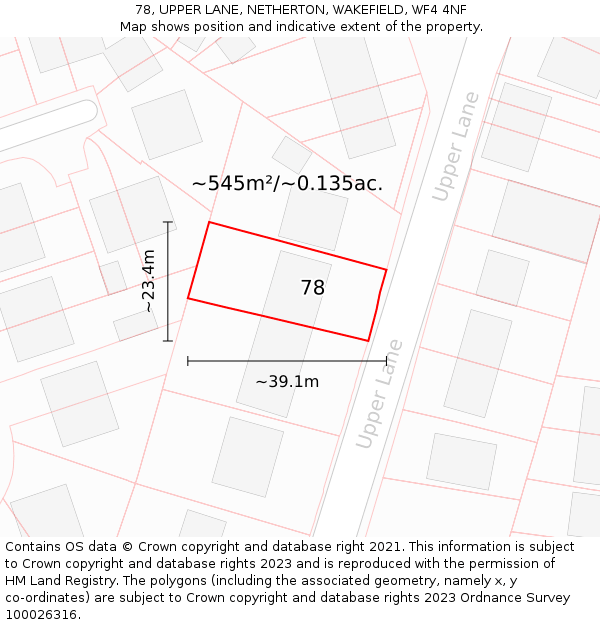 78, UPPER LANE, NETHERTON, WAKEFIELD, WF4 4NF: Plot and title map