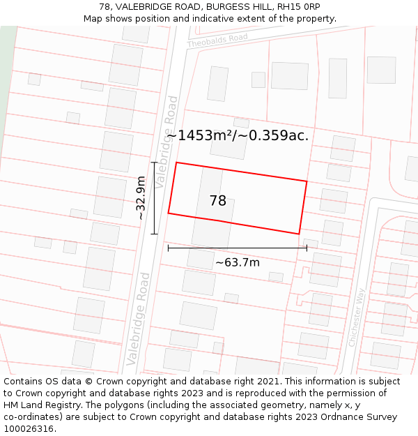 78, VALEBRIDGE ROAD, BURGESS HILL, RH15 0RP: Plot and title map