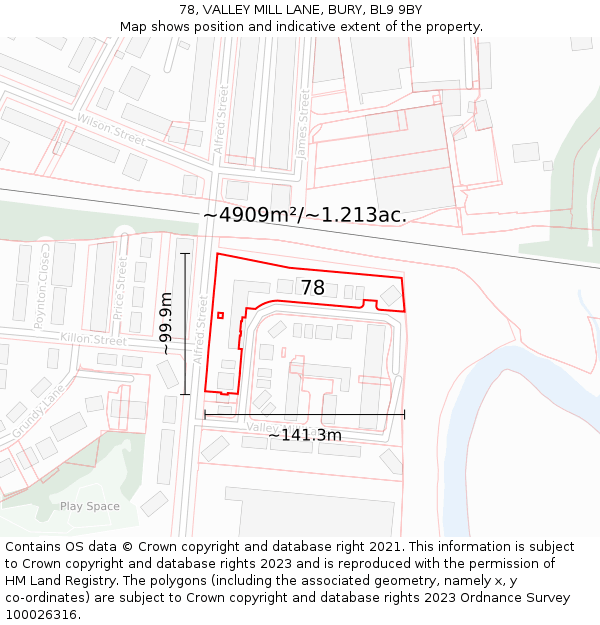 78, VALLEY MILL LANE, BURY, BL9 9BY: Plot and title map