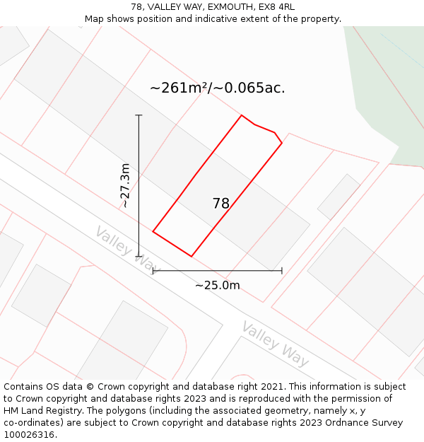 78, VALLEY WAY, EXMOUTH, EX8 4RL: Plot and title map