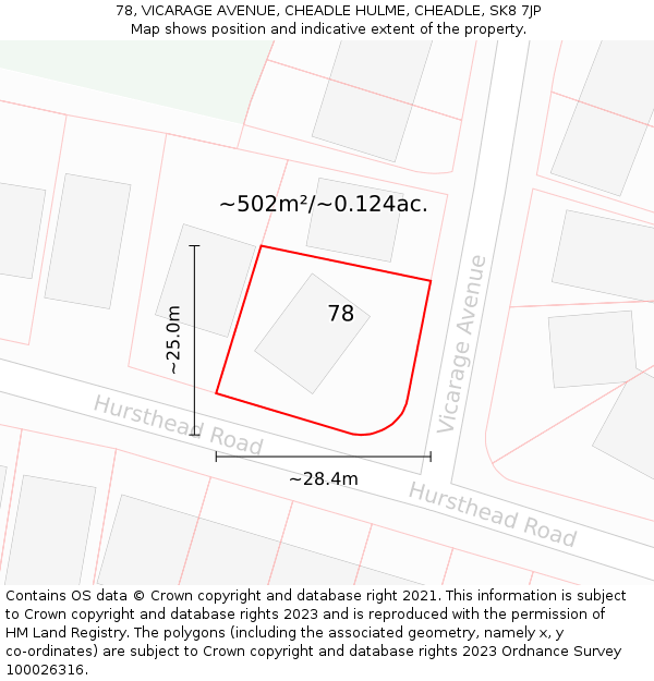 78, VICARAGE AVENUE, CHEADLE HULME, CHEADLE, SK8 7JP: Plot and title map