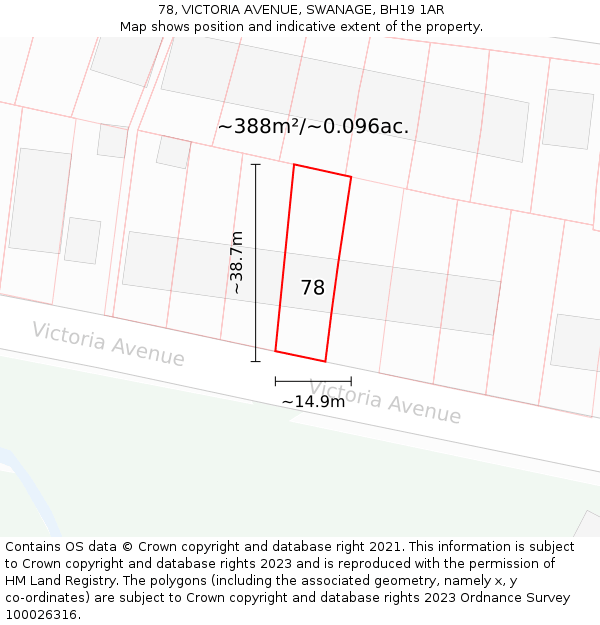 78, VICTORIA AVENUE, SWANAGE, BH19 1AR: Plot and title map