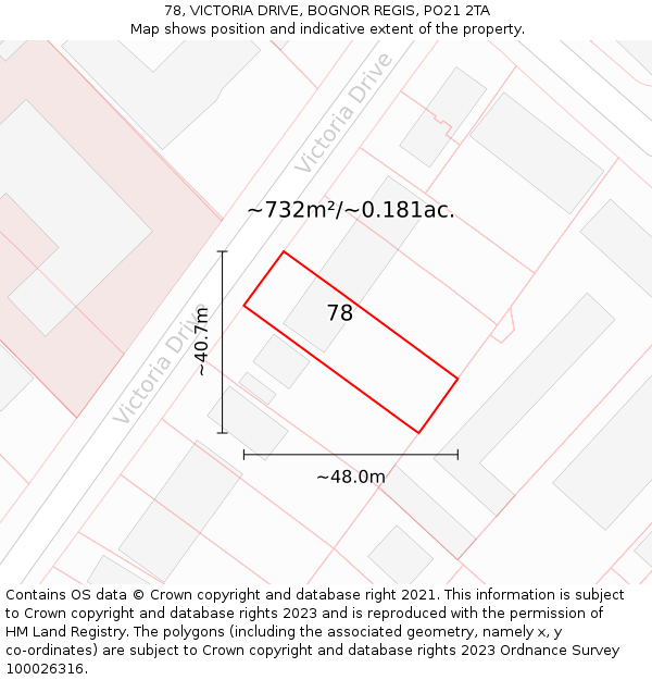 78, VICTORIA DRIVE, BOGNOR REGIS, PO21 2TA: Plot and title map