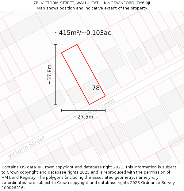 78, VICTORIA STREET, WALL HEATH, KINGSWINFORD, DY6 0JL: Plot and title map