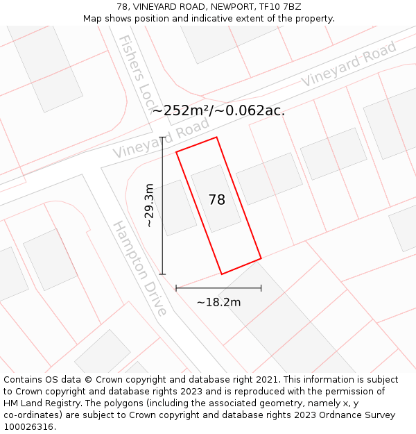 78, VINEYARD ROAD, NEWPORT, TF10 7BZ: Plot and title map