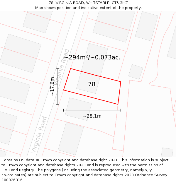 78, VIRGINIA ROAD, WHITSTABLE, CT5 3HZ: Plot and title map