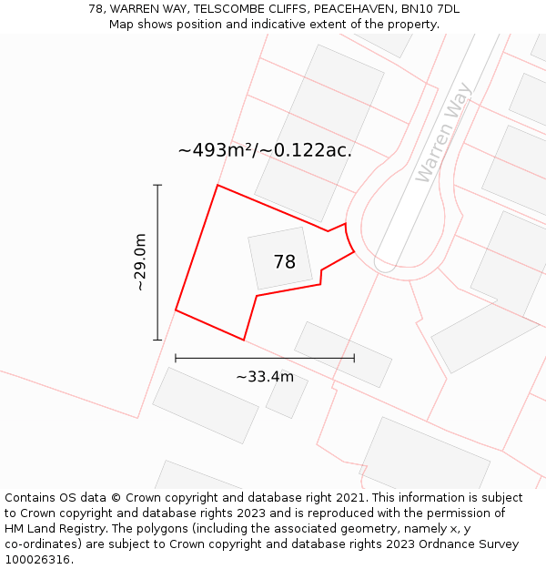 78, WARREN WAY, TELSCOMBE CLIFFS, PEACEHAVEN, BN10 7DL: Plot and title map