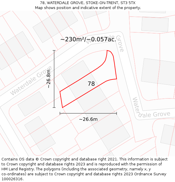 78, WATERDALE GROVE, STOKE-ON-TRENT, ST3 5TX: Plot and title map