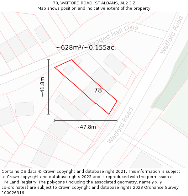 78, WATFORD ROAD, ST ALBANS, AL2 3JZ: Plot and title map