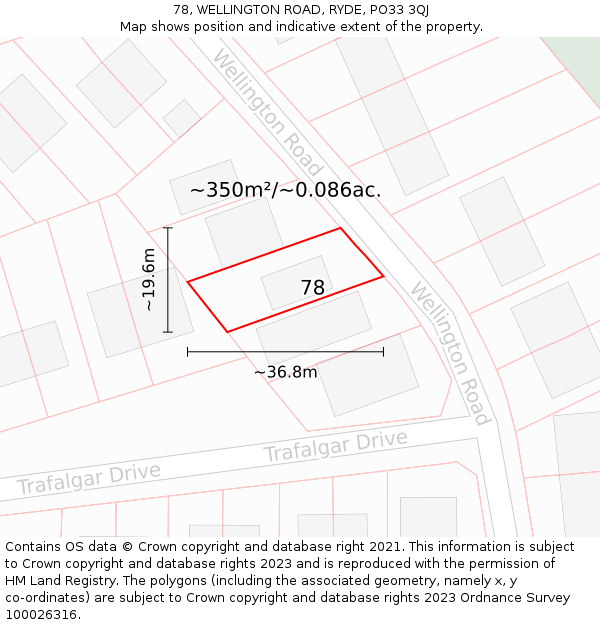 78, WELLINGTON ROAD, RYDE, PO33 3QJ: Plot and title map