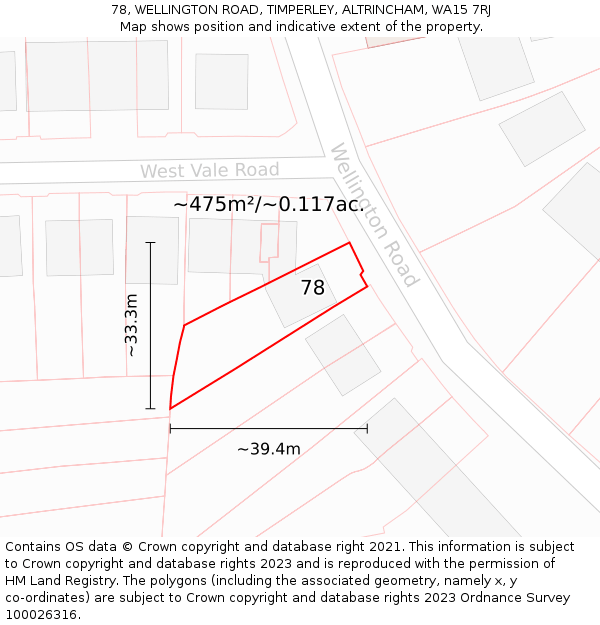 78, WELLINGTON ROAD, TIMPERLEY, ALTRINCHAM, WA15 7RJ: Plot and title map