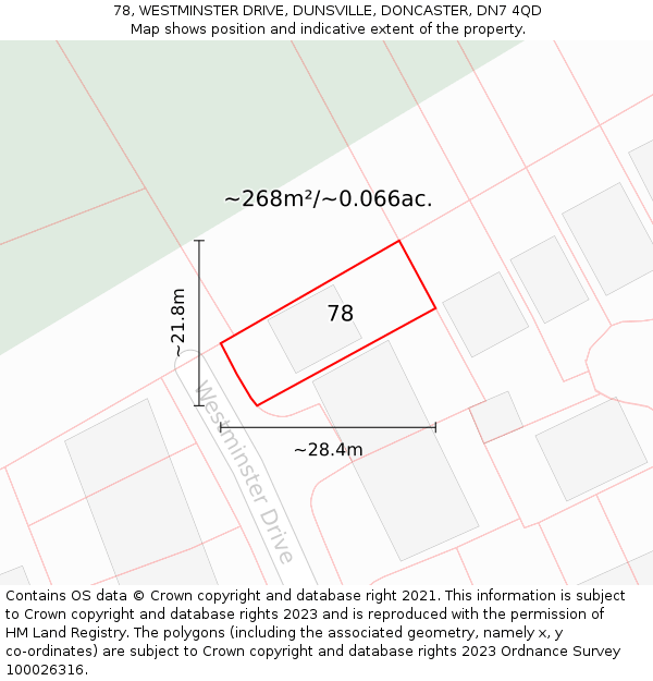 78, WESTMINSTER DRIVE, DUNSVILLE, DONCASTER, DN7 4QD: Plot and title map