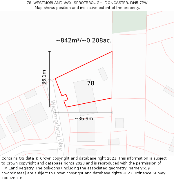 78, WESTMORLAND WAY, SPROTBROUGH, DONCASTER, DN5 7PW: Plot and title map