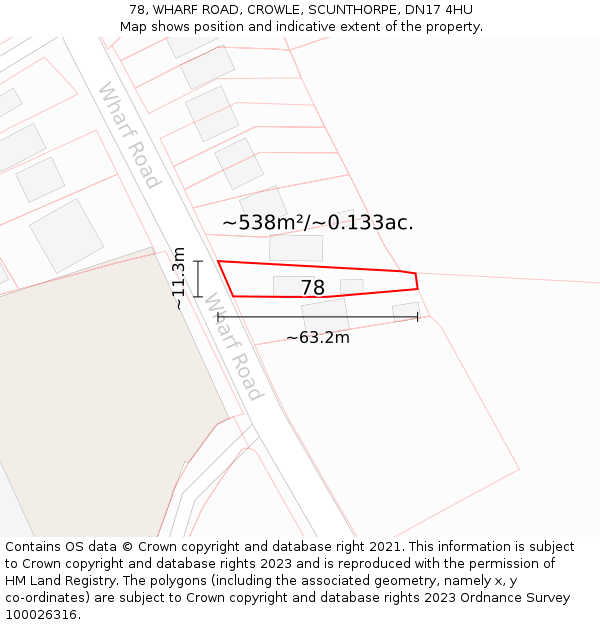 78, WHARF ROAD, CROWLE, SCUNTHORPE, DN17 4HU: Plot and title map