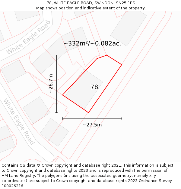 78, WHITE EAGLE ROAD, SWINDON, SN25 1PS: Plot and title map