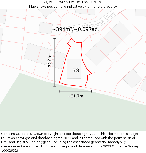 78, WHITEOAK VIEW, BOLTON, BL3 1ST: Plot and title map