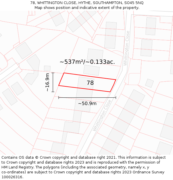 78, WHITTINGTON CLOSE, HYTHE, SOUTHAMPTON, SO45 5NQ: Plot and title map