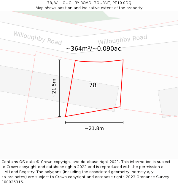 78, WILLOUGHBY ROAD, BOURNE, PE10 0DQ: Plot and title map