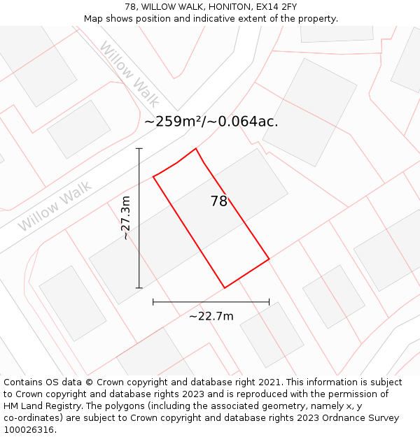 78, WILLOW WALK, HONITON, EX14 2FY: Plot and title map