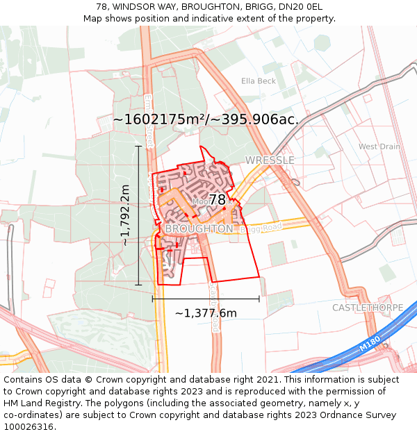 78, WINDSOR WAY, BROUGHTON, BRIGG, DN20 0EL: Plot and title map