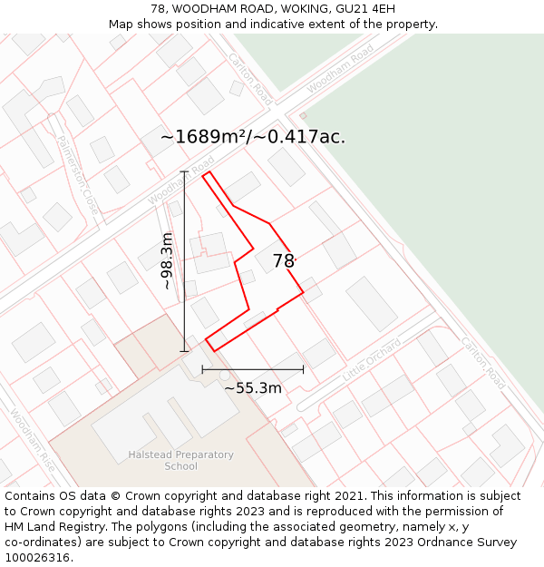 78, WOODHAM ROAD, WOKING, GU21 4EH: Plot and title map